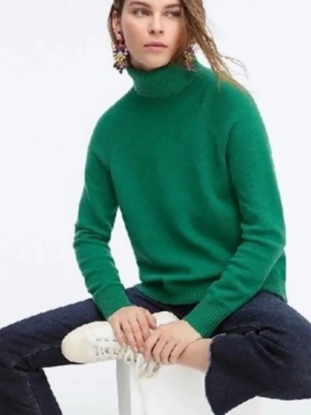 NEW J.CREW Supersoft Yarn Turtleneck Sweater Alpaca Wool Blend Green #AF023